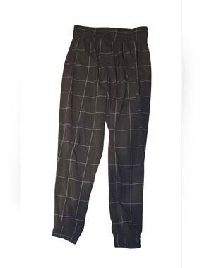 Albion Black Windowpane Track Pants with Thin White Grid